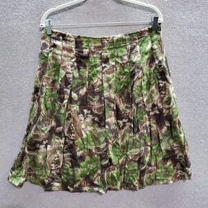 Charter Club‎ Women Skirt 10 Petite Green Floral Silk Blend Pleated Zip Closure